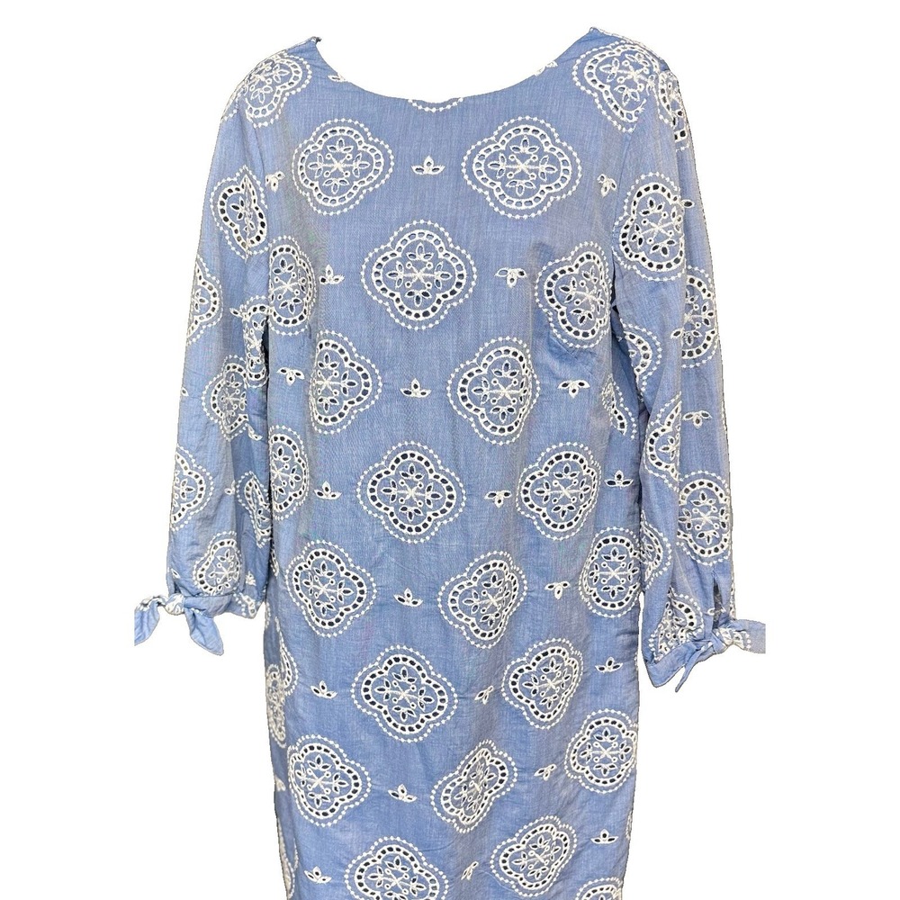 Talbots Chambray Blue Eyelet Embroidered Dress Size 10 #963 - Picture 2 of 12